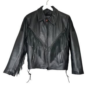Antelope Creek Leather Motorcycle Fringed Riding Black Jacket Size Medium